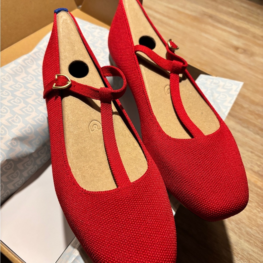 Rothy's T-Strap Red Crisp Flats